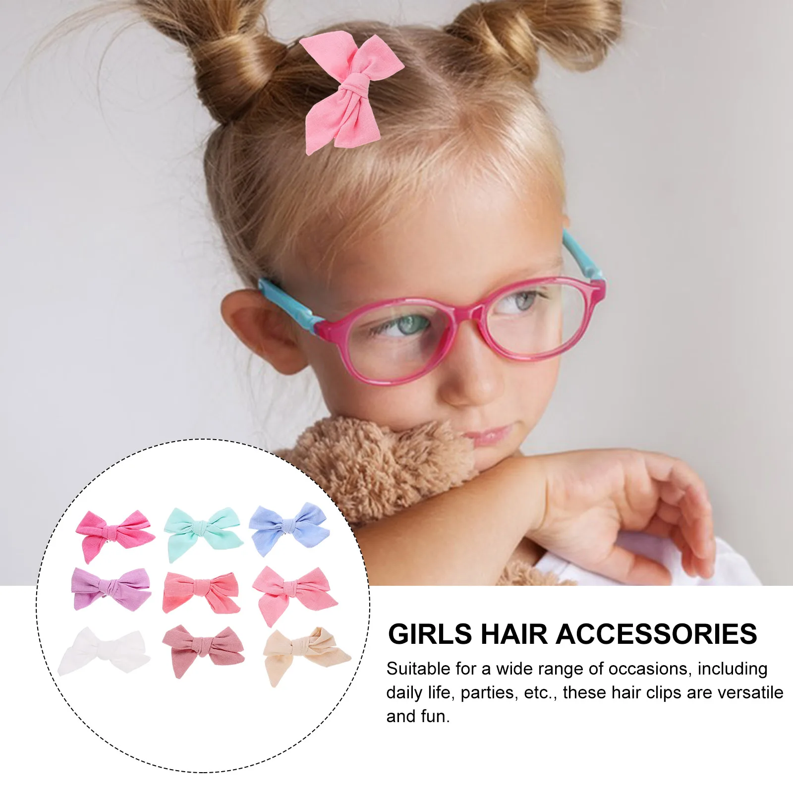 

9Pcs Hair Bow Barrettes for Little Girls Fashionable Bow Clips in Multiple Colors Toddler Hair Accessories for Gift