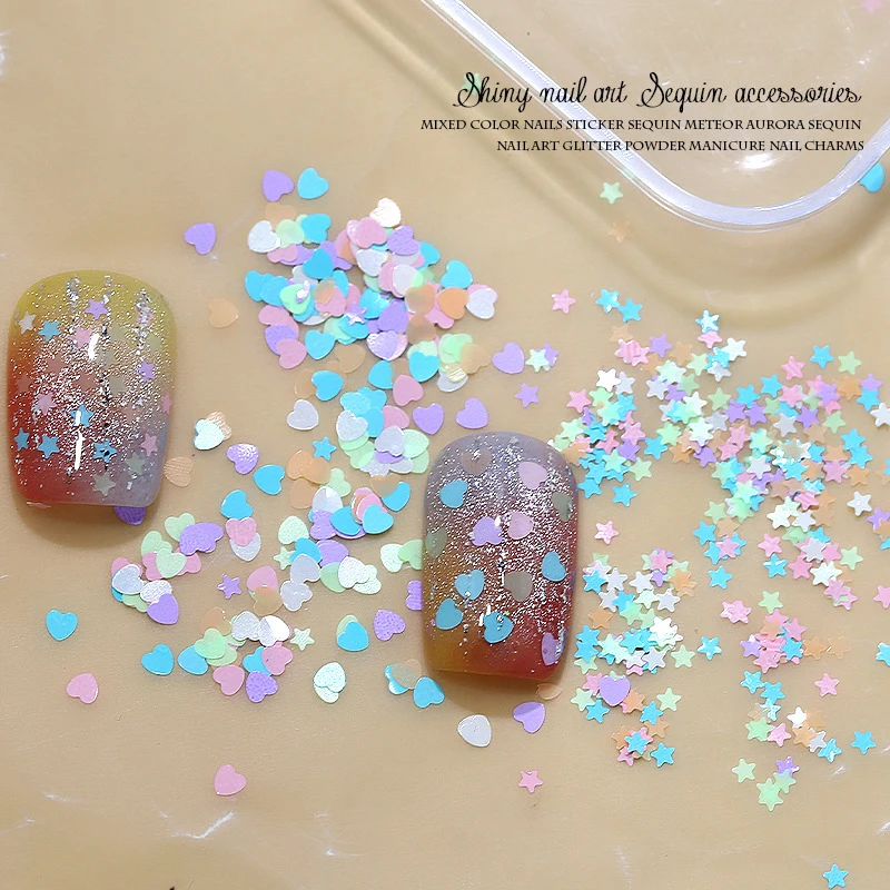 1 جرة صغيرة مختلطة تألق الحب ستار احباط رقائق مسمار الترتر مسمار الفن الديكور مانيكير نصائح السحر للنساء الفتيات DIY بها بنفسك