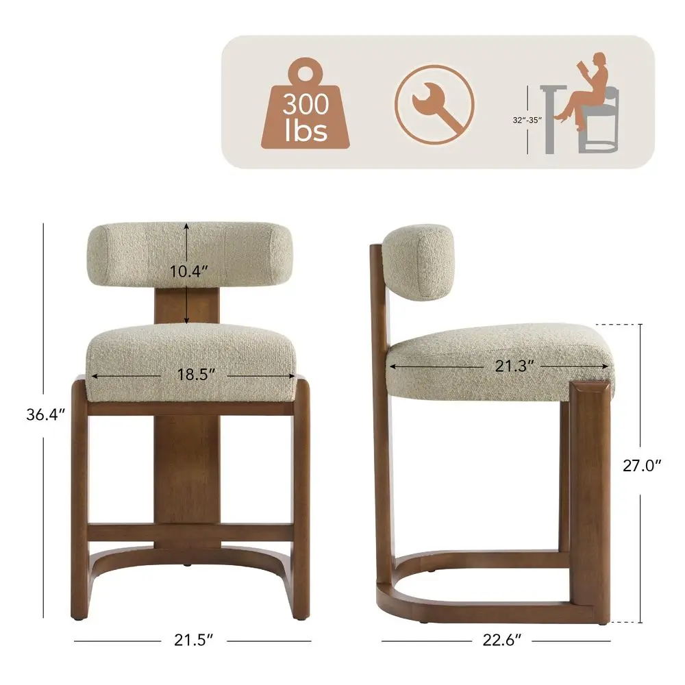 

Modern Bar Stools Set of 2, 27 Counter Height Bar Stools, holstered Barstools with Backs and Wood Legs for Kitchen Island Din