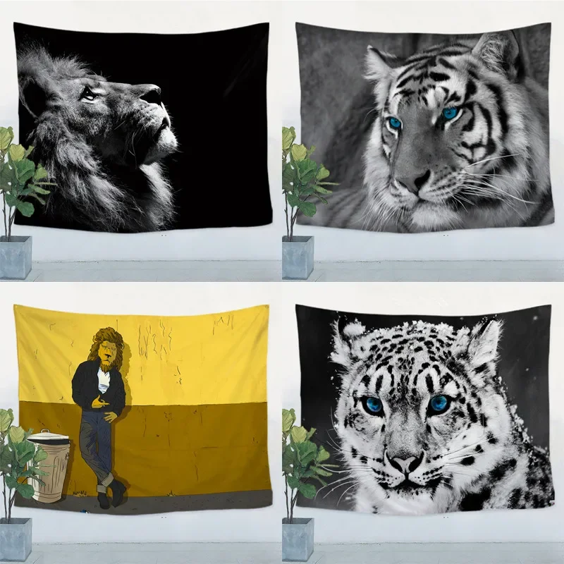 Lion tiger animal poster banner flag Vintage tapestry Hanging painting wall hanging Bar cafe restaurant Bedroom home decor