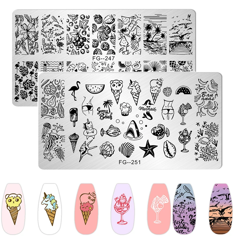 Lody Płytka do stemplowania paznokci Kreskówka Ryba Ptak Niedźwiedź Nail Art Płytka obrazu Geometria zwierząt Roślina Kwiat Wzór Szablon znaczka