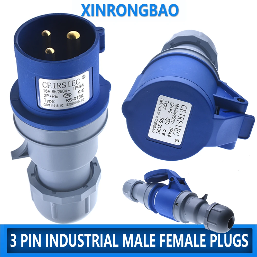 connector plug 16A-6h 3 pin Industrial male female plugs RS-013K/RS-213K explosion-proof waterproof ICE60309 IP44 220-250V~2P+PE