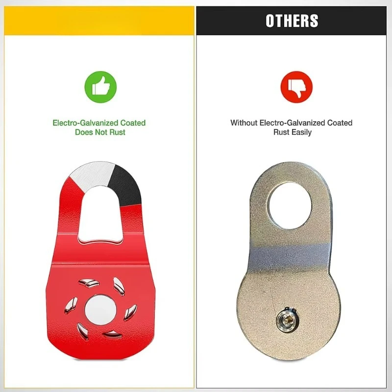 10 Ton Heavy Duty Open Snatch Block Pulley Kit with Red Shackle, Recovery Winch Accessory for 4x4 Off Road