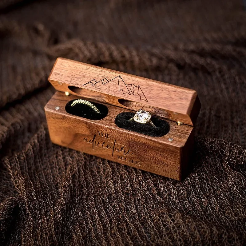 lettering retro rectangular wooden box wedding double ring box stud earrings storage box small