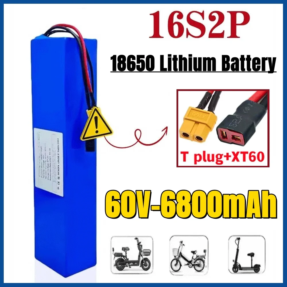 

New 60V 6800mAh 18650 Battery Pack 16S2P Electric Scooter Lithium Battery 1000W BMS With Charger