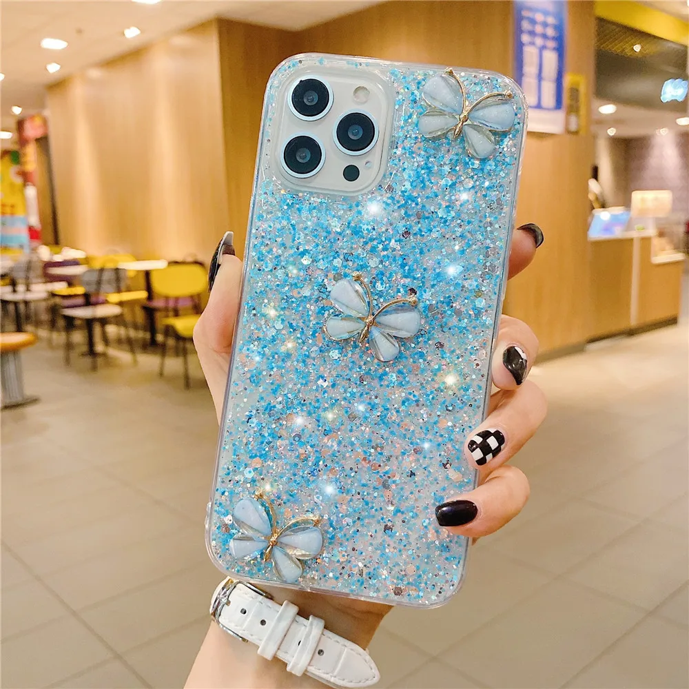 3D Butterfly Bling Glitter Case For Samsung Galaxy A55 A35 A15 A05S A25 5G A24 A34 A54 A14 A13 A23 A33 A53 A12 A32 A52 A72 Cover