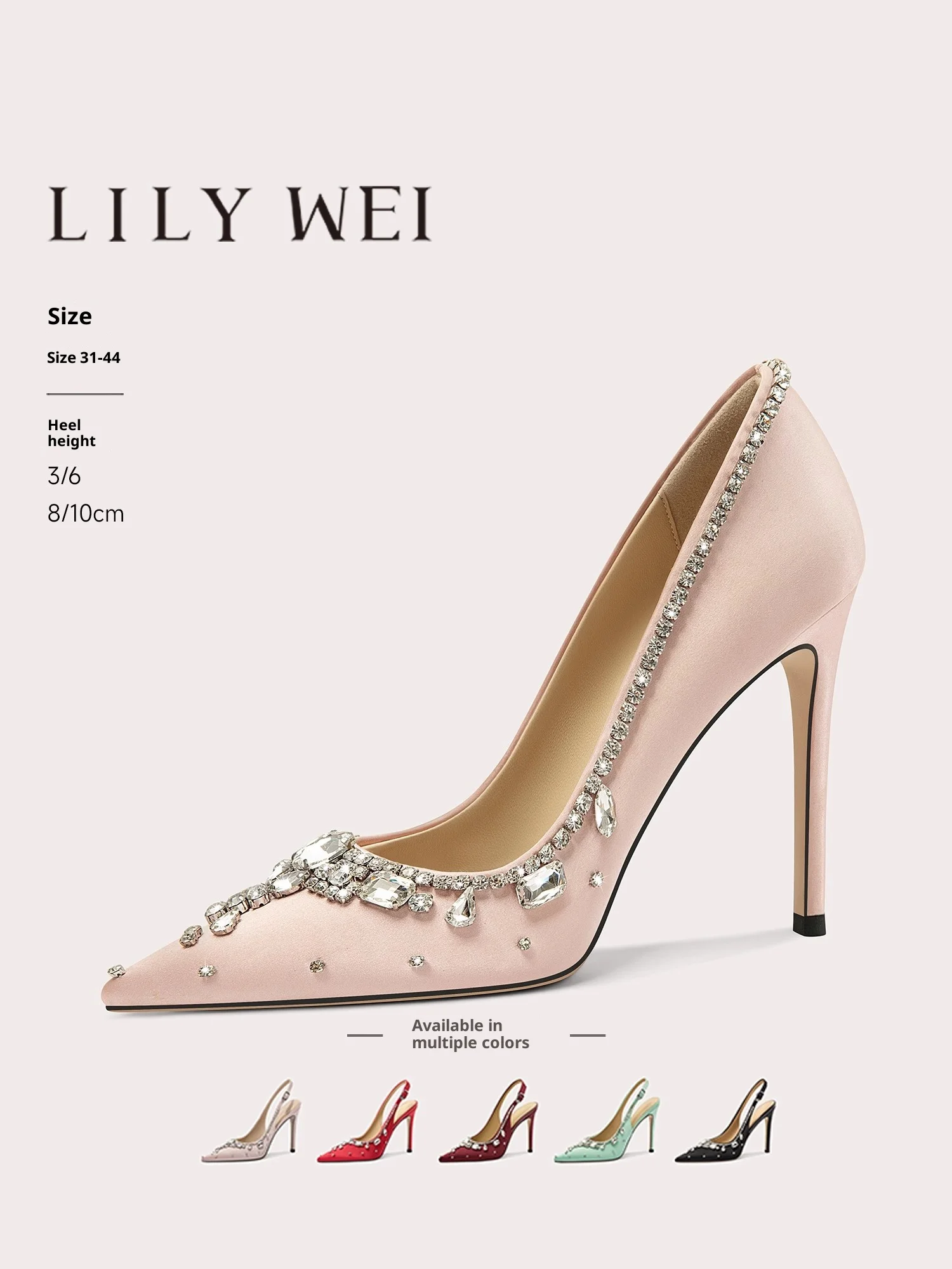 

Slender high heels spring and summer new pointed silk rhinestone wedding shoes banquet large size small size women's sandals