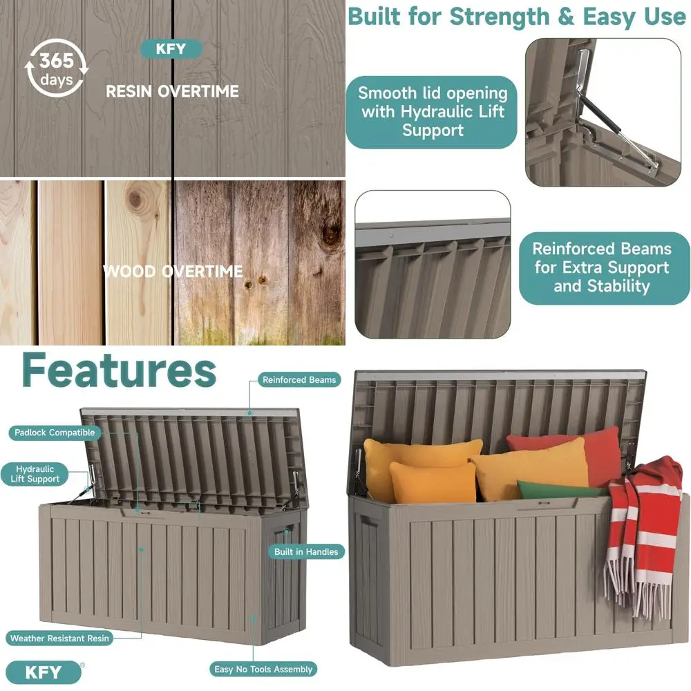 

Серый ящик для хранения на открытом воздухе с защитой от ультрафиолета на 80 галлонов для патио, сада и крыльца