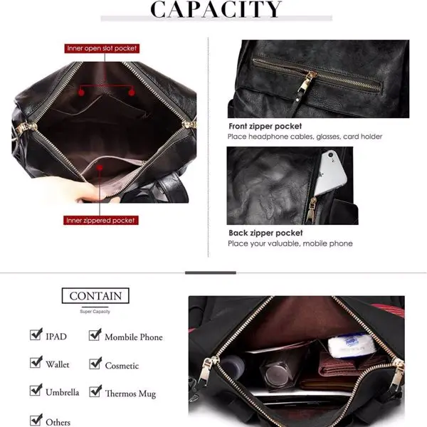 Tas Bahu Ransel Kulit PU Wanita Ransel Tahan Air Wanita Tas Bahu Sekolah Besar Kasual Modis