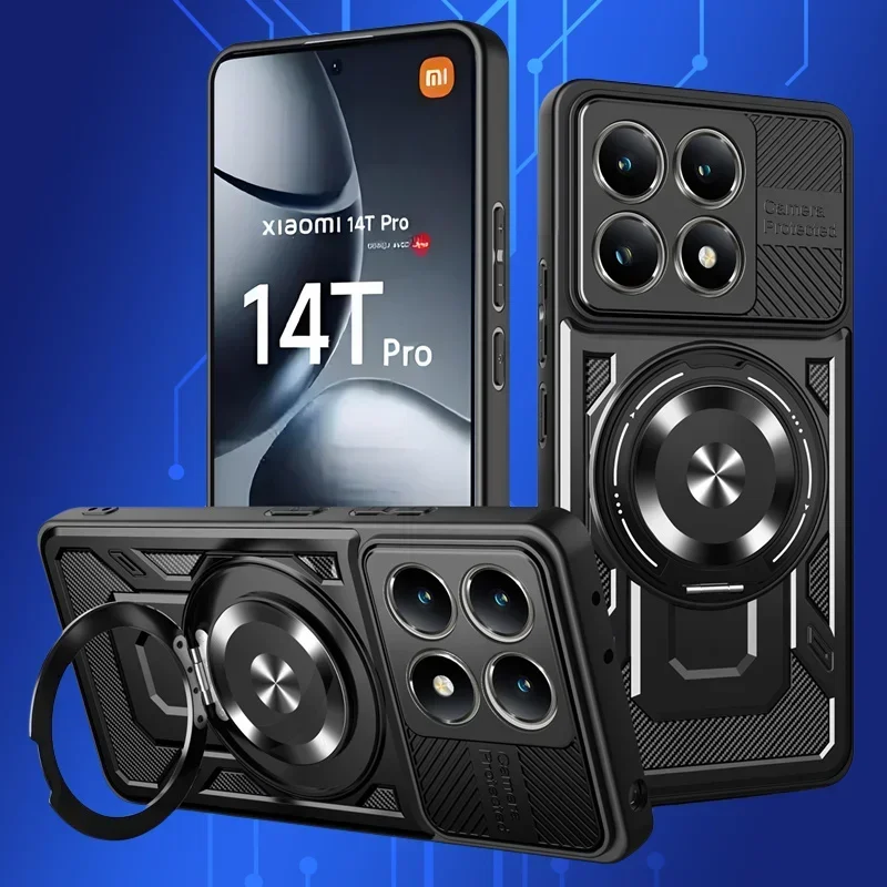 

Вращающийся металлический кольцевой держатель-подставка, магнитный автомобильный чехол для телефона для Xiaomi 14 14T 15 Ultra Pro 14C, прочный защитный чехол для задней панели