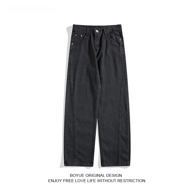 

Boyue Straight Leg Jeans Worn Waed Loose Hong Sle Color Casual Simple Long Trousers Student Versatile Classic Blue ...