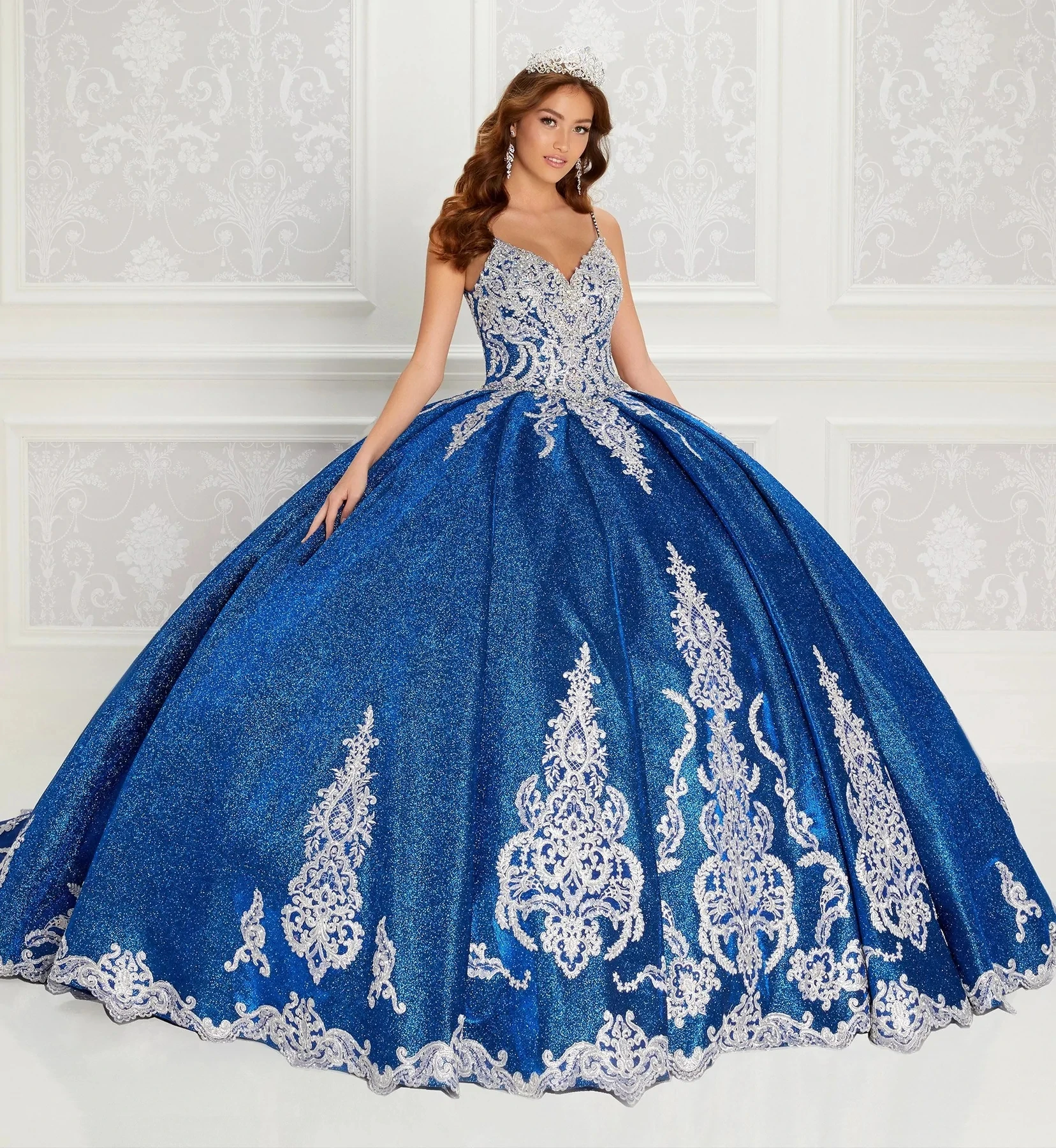 Royal Blue Charro Quinceanera Dresses Ball Gown Spaghetti Straps Sequins Appliques Mexican Sweet 16 Dresses 15 Anos Customized