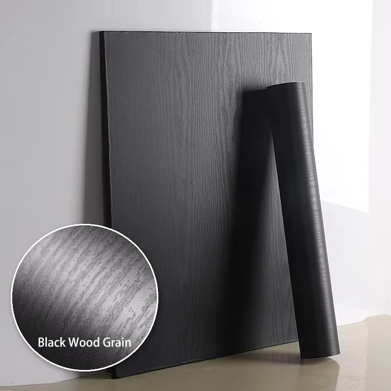 Waterproof Self-Adhesive PVC Wallpaper With Black Wood Grain Texture Suitable For Wardrobe Kitchen Furniture And Wall Decoration
