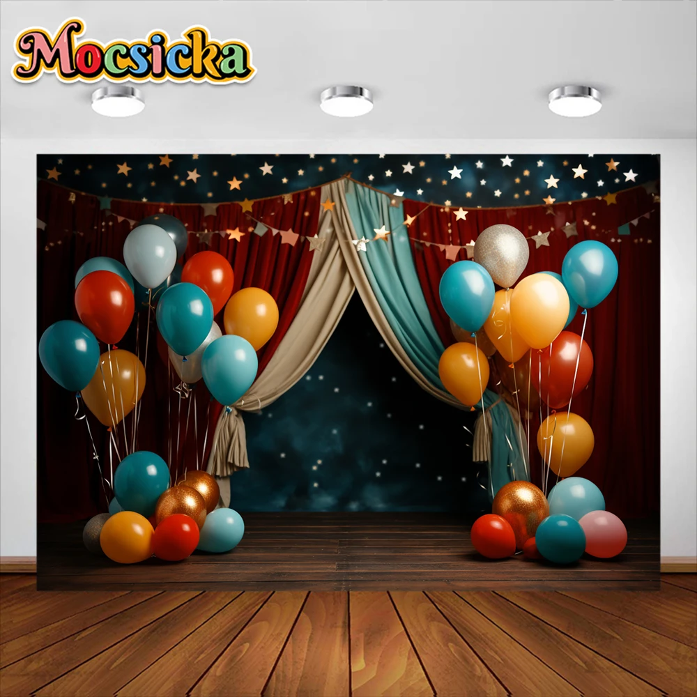 Circus Birthday Party Photography Backdrop Balloons Newborn Boy and Girl Photographic Cakesmash Background Photo Studio Props