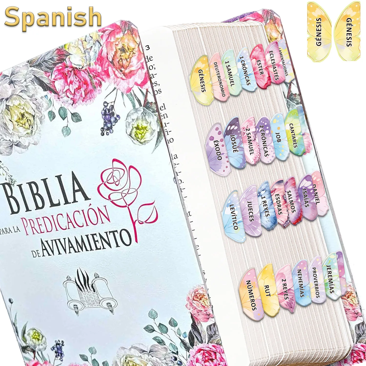 80 Stück Spanische Bibelregisterkarten Schmetterlingsdesign Laminierte Registerkarten für Altes und Neues Testament für Kapitel Journaling-Zubehör Pestaña