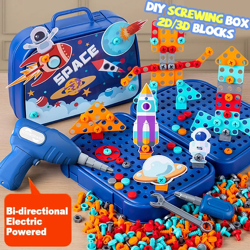 Zestaw narzędzi dla dzieci, zabawki, elektryczna wiertarka, śruba, nakrętka, puzzle, zabawki do udawania, wiertarka do dinozaurów, montaż, zabawki edukacyjne dla chłopców