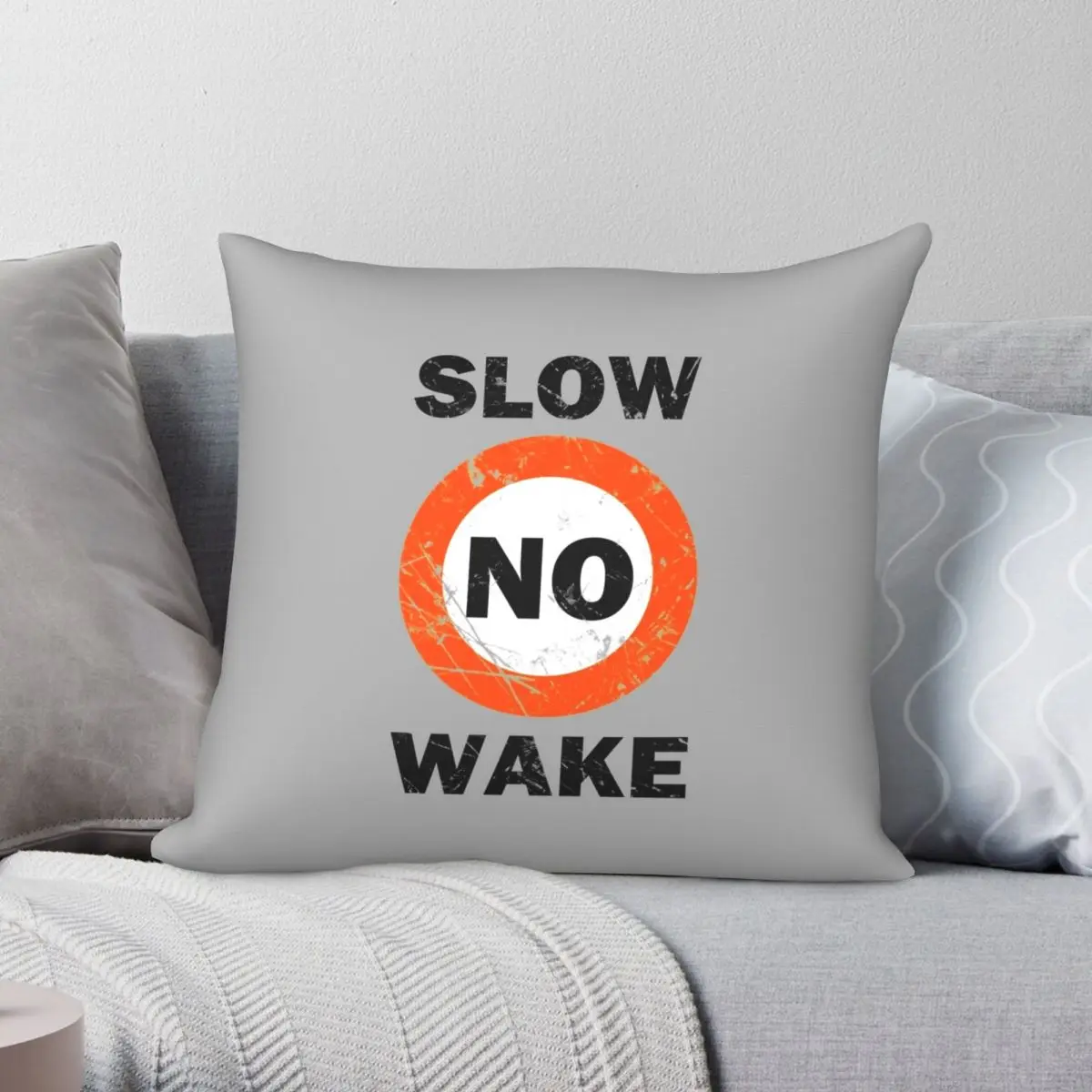 Slow No Wake Nautical Signage Square Pillowcase Polyester Linen Velvet Pattern Zip Decor Pillow Case Sofa Cushion Case