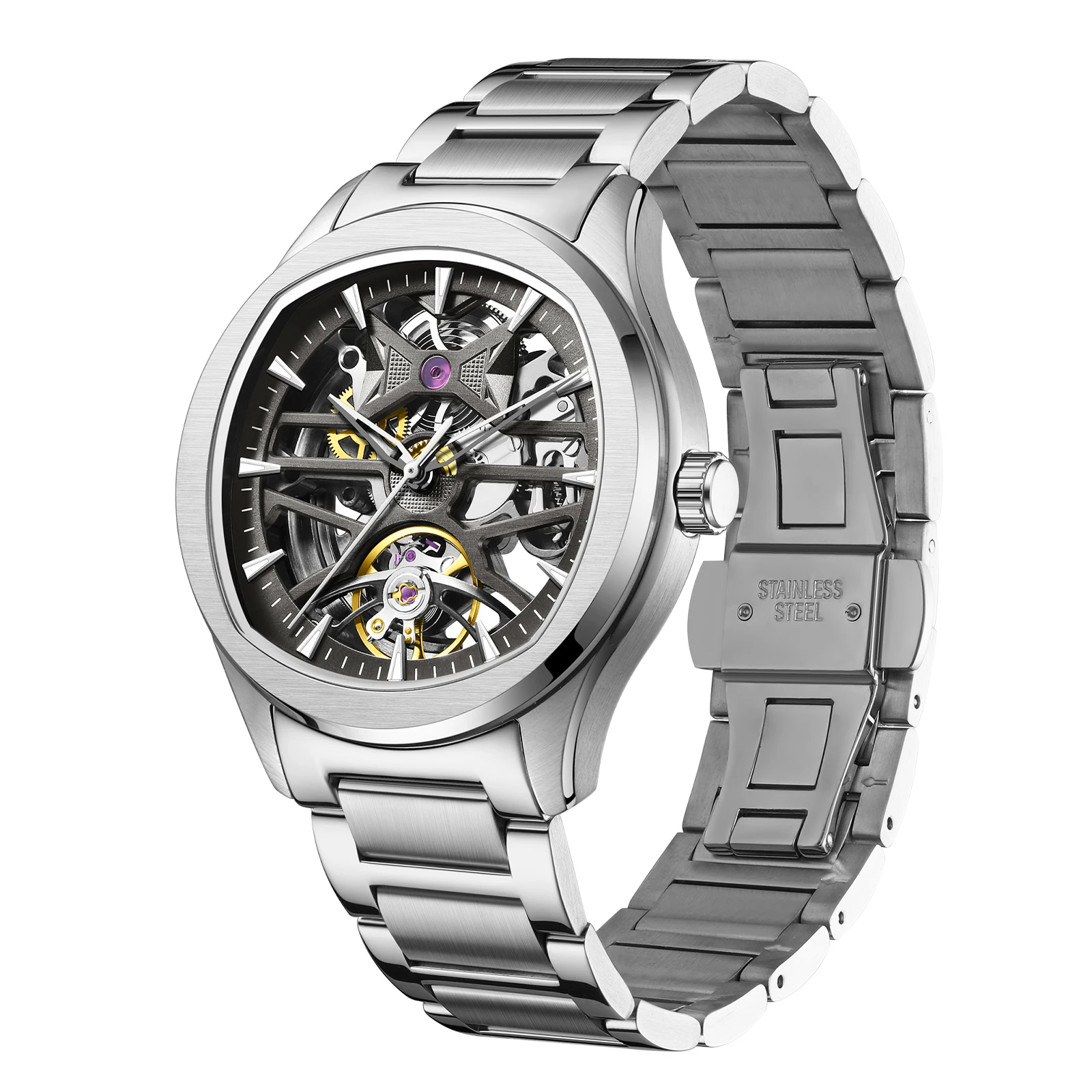 Fashion Pilot Mechanical Watch for Men Multifunctional Small Dials Leather Steel Strap Sports Military Automatic Watches