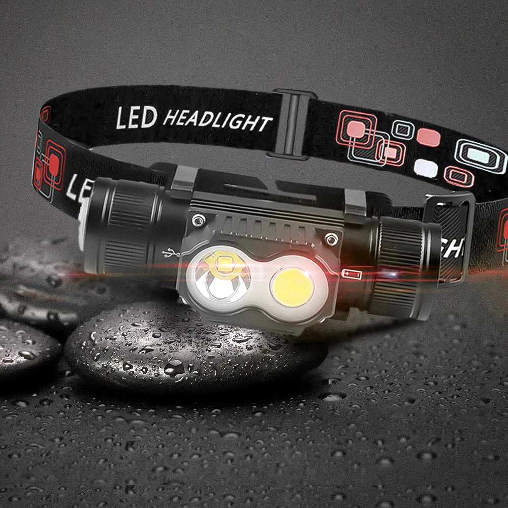 

SOLOLANDOR Type-C White Red LED headlamp Fishing 18650 headlight Torch Hunting head lamp Headlamp Memory Function Flash light