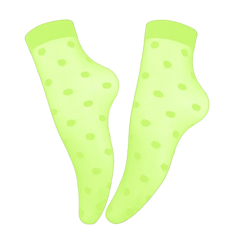 

Neon Color Women Socks Green Pink Black Khaki Polka Dot Silk Socks Summer Hot Fashion Transparent Sock Short Thin Anti-Hook Sock