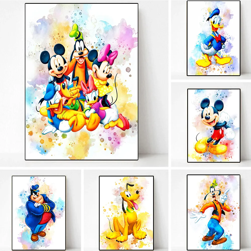 Classic Watercolor Graffiti Disney Cute Cartoon Characters Mickey Canvas Paintings Wall Art Posters Prints Kids Gifts Home Decor