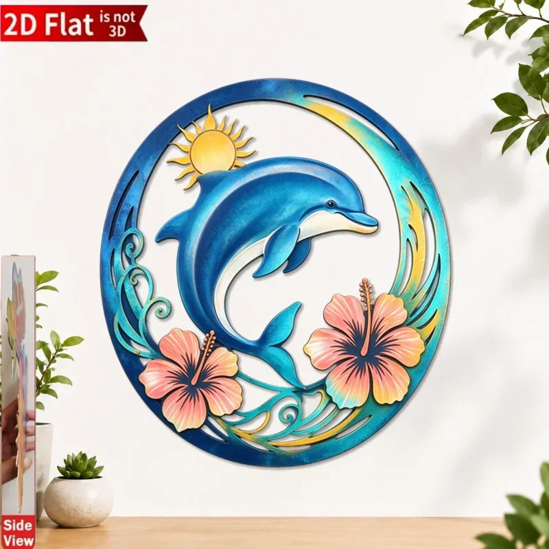 CIFBUY Metal Wall Art Dolphin Hibiscus Iron Sun Cut Out Hanging Plaque Garden Porch Outdoor Gift