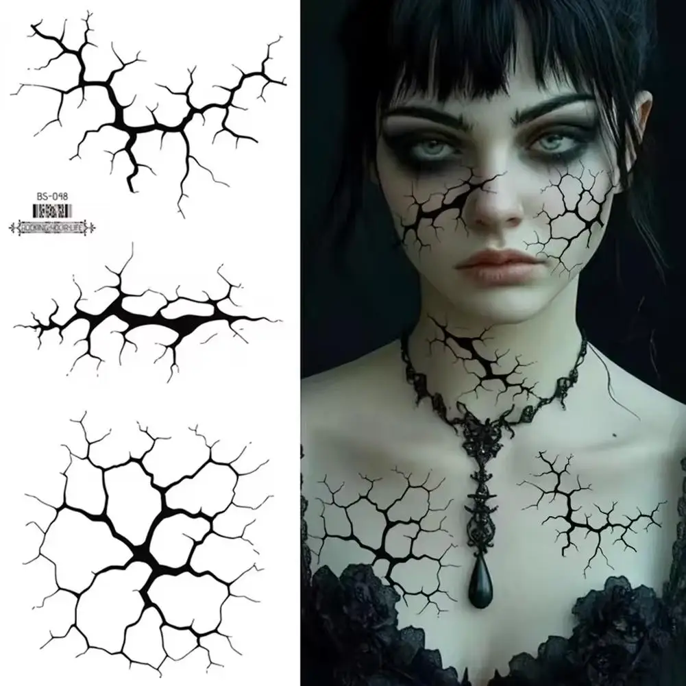

2 Sheets Realistic Vein Design Halloween Black Lightning Large Temporary Tattoo Sticker For Face Body Makeup