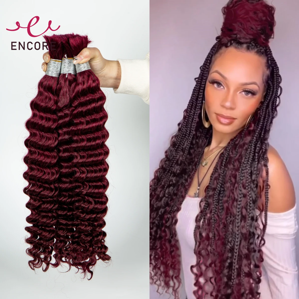 

Deep Wave Curly 1 2 4 Bundles 100% Brazilian Human Hair Bundles Braiding Burgundy 26 28 Inch No Weft Hair Bulk for Boho Braideds