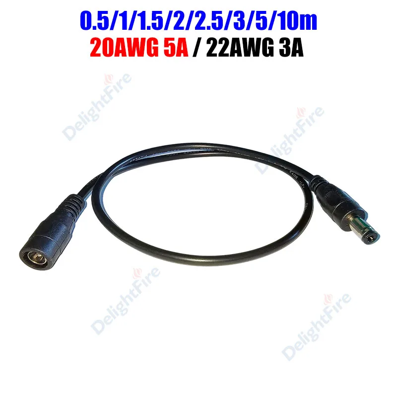 

DC Power Extension Cable 5.5mm 2.1mm 20AWG 22AWG Male Female Plug DC 12V Power Cord For CCTV Camera LED Strip Light Connector