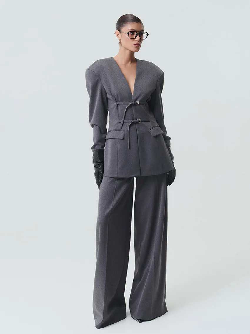 

Marthaiqiqi Fashion Female Sleepwear Set Long Sleeve Nightgown V-Neck Nightwear Wide Leg Pants Winter Women Pajamas 2 Piece Suit