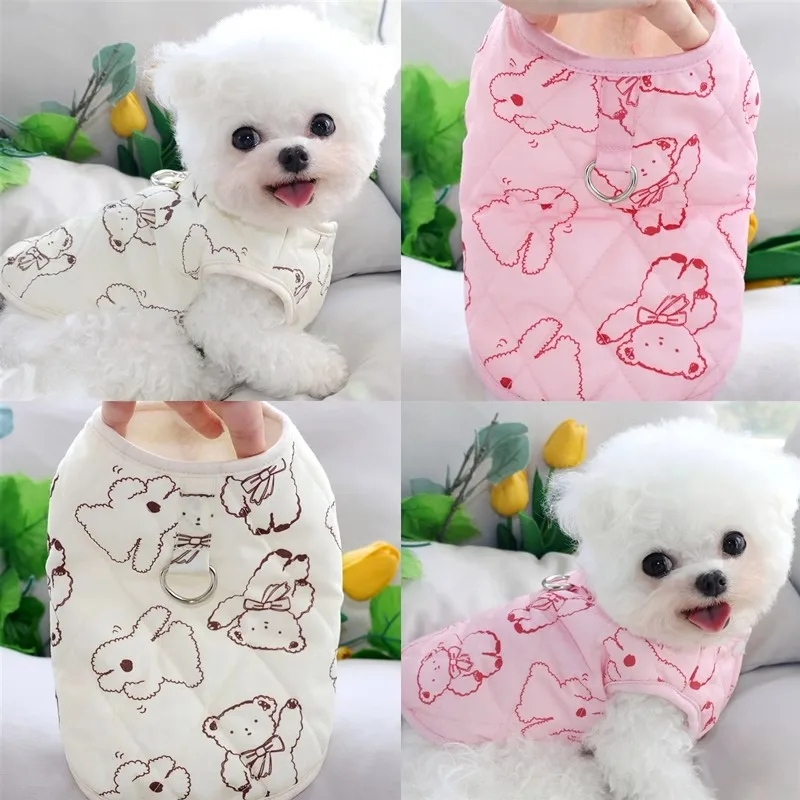 

Dog Winter Clothes Cotton Coat Pet Warm Clothes Puppy Thickened Vest Teddy Open Button Shirt Yorkshire Full Print Bear Jacket