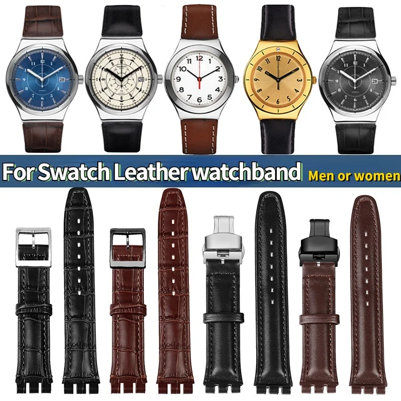 Genuine leather Wrist Strap For swatch YCS YAS YGS series watch band 17mm 19mm  Women men watch strap belt bracelet accessories