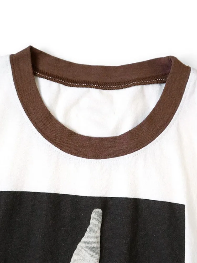 Kapital 24ssJapanese-style Loose and Casual Pure Cotton Round-neck Patchwork Monkey Print