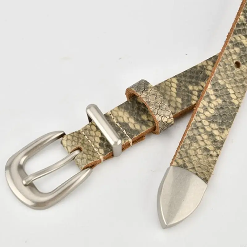 Classical Western Charm Belt Alloyed Pin Closure Waist Sash Distressed Snake Print Faux Leather Waist Decoration 