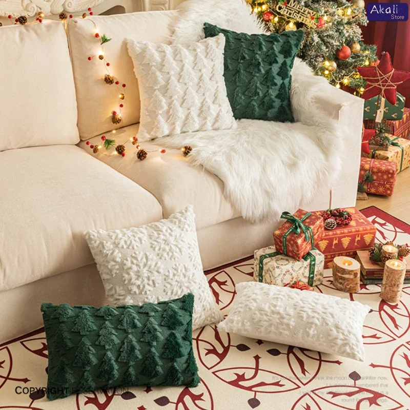 Christmas Embroidered Plush Pillowcase Super Soft Office Cushion Cover Living Room Sofa Pillow Cover Festive Home Decoration