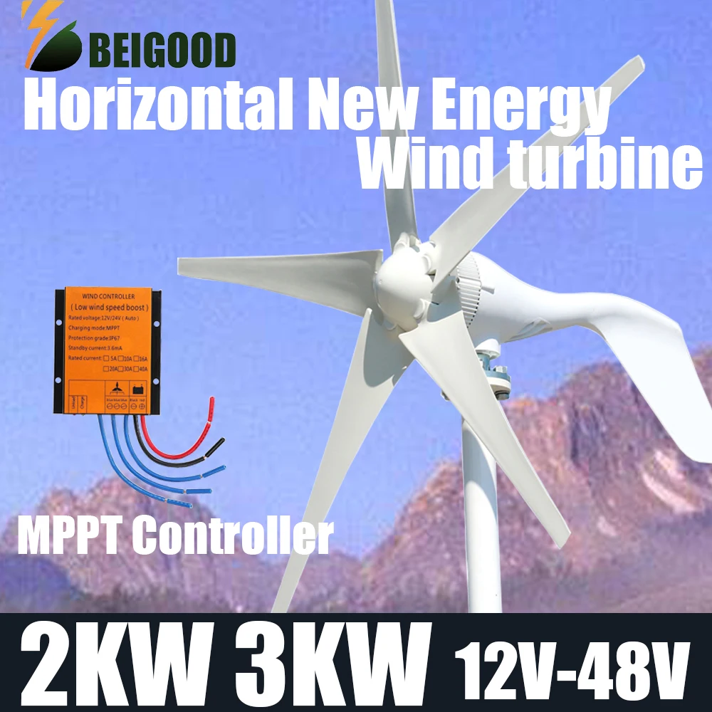 2000w 3000w Windmill 12v 24v 48v New Energy 3 5 Blades Wind Turbine Generator Free MPPT Controller For Homeuse Street Lamps