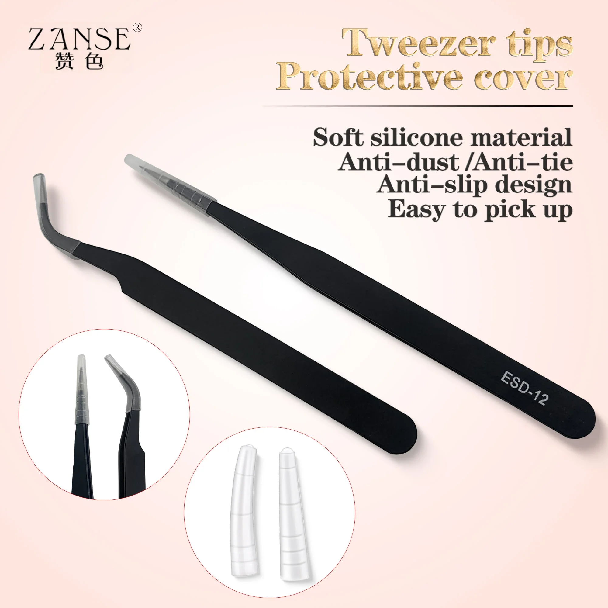 ZANSE-Pince à épiler en acier inoxydable, applicateur antistatique de haute précision pour extensions de cils, outils de maquillage