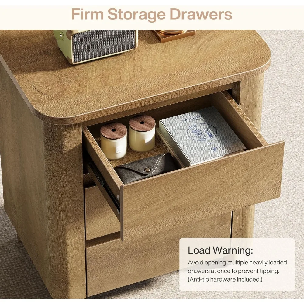 Meja Samping dengan 3 Laci untuk Ruang Tamu, Meja Ujung Sofa Gaya Farmhouse, Cokelat Rustik