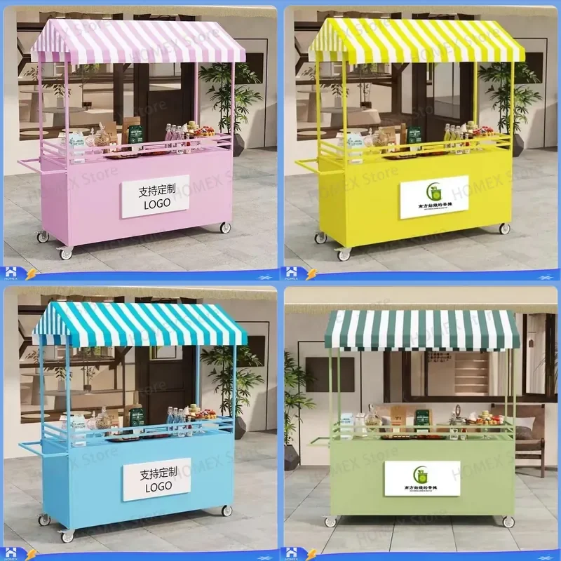 Mobile Food Cart Wrought Iron Snack Stall Outdoor Night Market Vendor Trolley Portable Street Food Push Cart Shopping Mall
