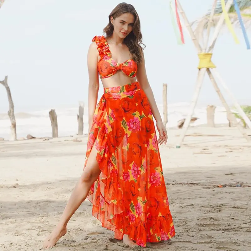 

2024 New Women's Single oulder Bikini Set High Waist Knot Tie Swimwear Faionable Spor Fitn Fans Supplies