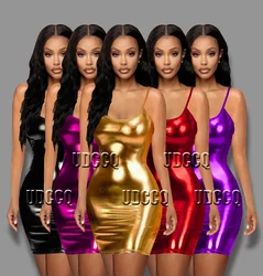 HOT Sexy woman glisten Metallic PVC FAUX LEATHER Underwear Babydoll Lingerie Sheer DRESS Body Stocking Stripper Party nightclub