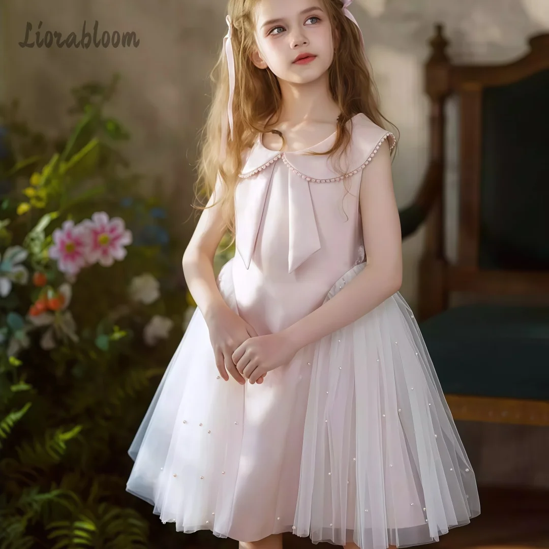 

Girls' Pink Tulle Skirt Pearl Embellished Over The Knee Skirt Flower Girl Dress Party Dress Princess Dress