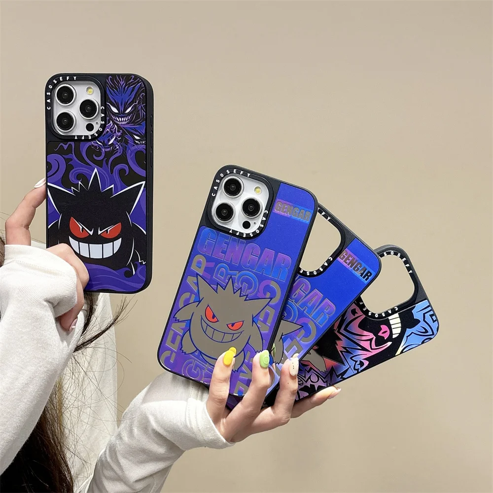 Japan Cartoon Pokemon Purple Gengar Mirror Phone Cases for iPhone 16 15 14 13 12 11 pro max Camera Protect Soft Cover