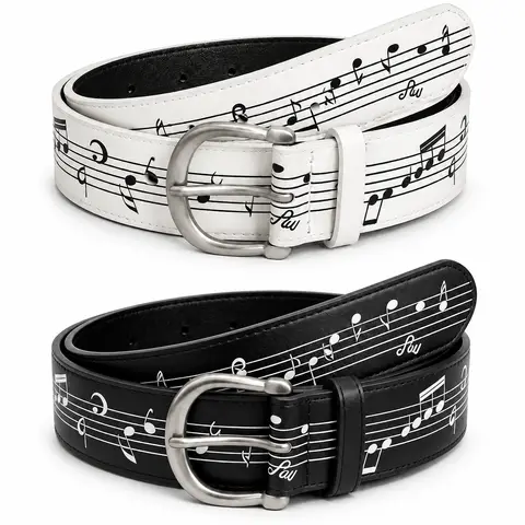 Music Themed Printed Needle Buckle Belt for Music Enthusiasts, Artistic Personalized Dress Up Gift for Friends Family, Birthday