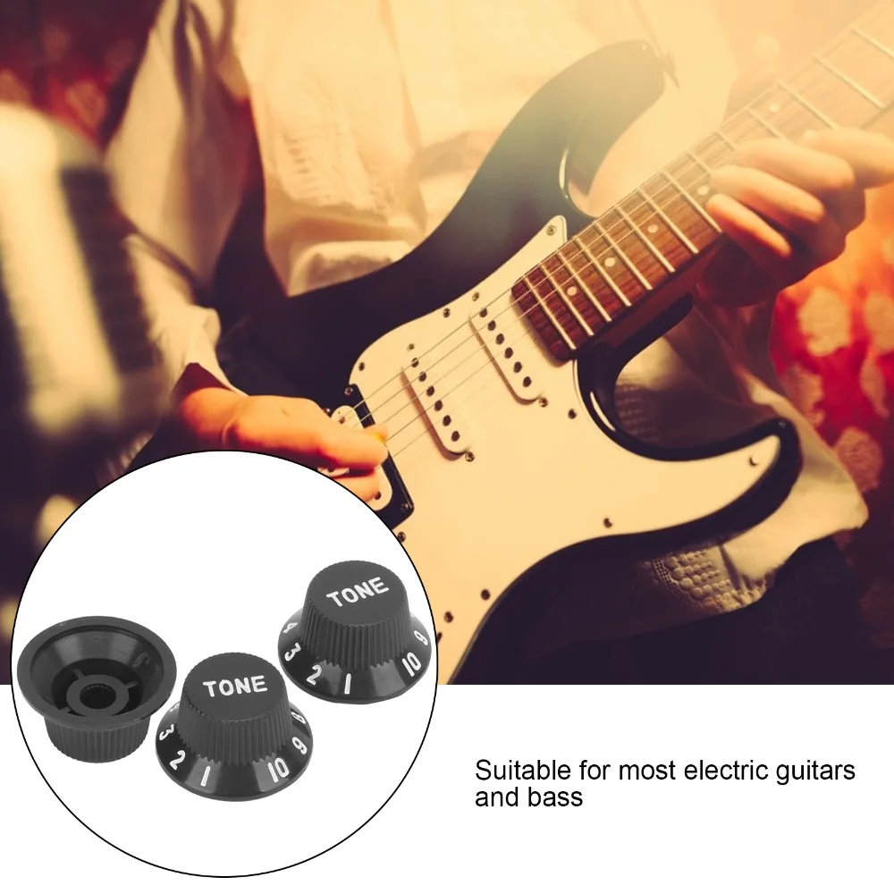 3PCS Professional Plastic Material Guitar Control Knobs Black Color 2T1V Volume Tone Knobs Speed Control Knobs Electric Guitar