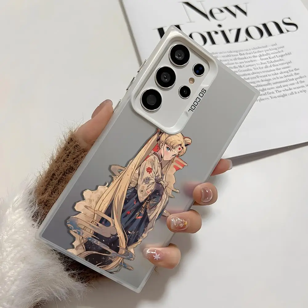 S-Sailor M-MoonS الكرتون قضية الهاتف لسامسونج غالاكسي S25 حافة S24 S23 S22 S21 S20 الترا فوندا سيليكون غطاء فضي #3