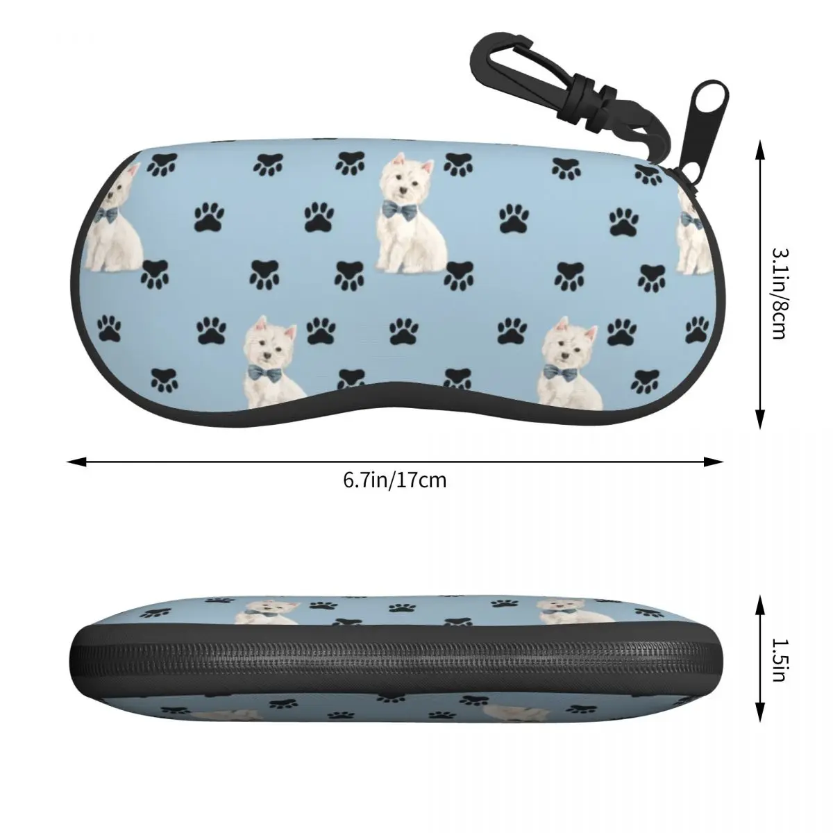 Cute West Highland White Terrier Dog Paw Eyeglass Glasses Case Women Men Soft Westie Puppy Sunglasses Protective Pouch