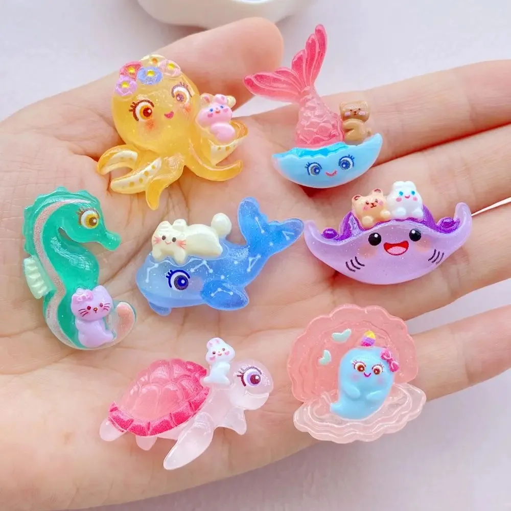 7PCS Neue Modelle Bunte Cartoon Schildkröte, Seepferdchen, Wal Ozean Serie Harz Sammelalbum DIY Schmuck Haarnadel Headrope Dekoration