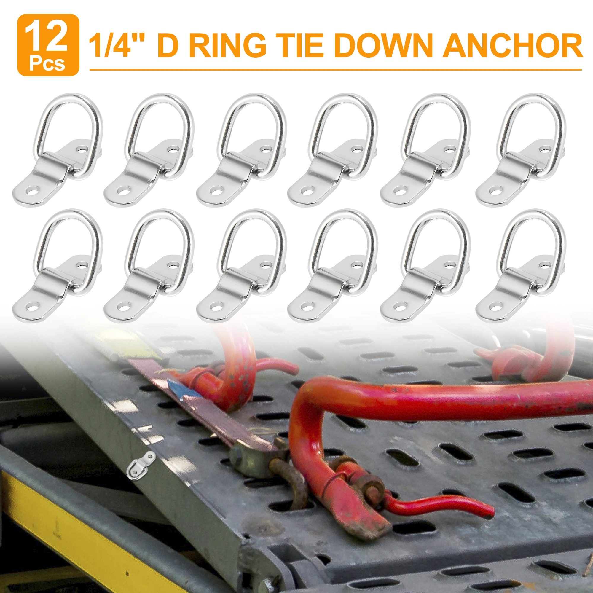 

X Autohaux D Shape Ring Tie Down Anchors 1/4" Diameter Lashing Ring for Truck Boat RV ATV SUV Vehicle Cars 4/6/8/10/12/20pcs