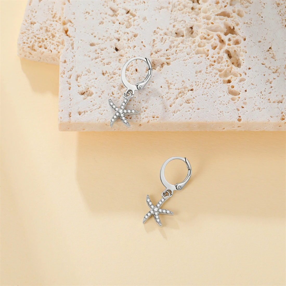 Eueavan Zirkon-Seestern-Muschel-Creolen aus Edelstahl, geometrische Ohrringe für den Sommerurlaub am Strand, für Damen, Party-Schmuck, Geschenk – Detail 8